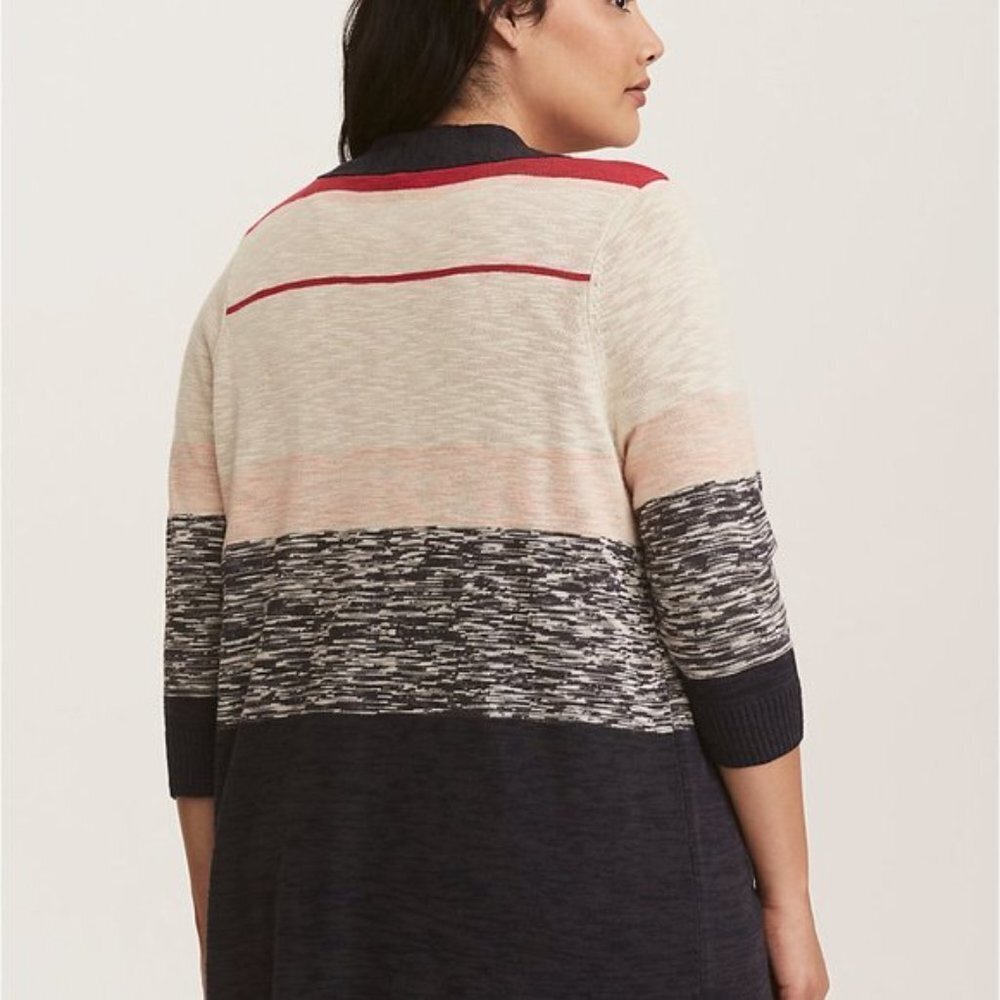 Torrid STRIPED‎ OPEN CARDIGAN Navy Pink 10 - Picture 7 of 8
